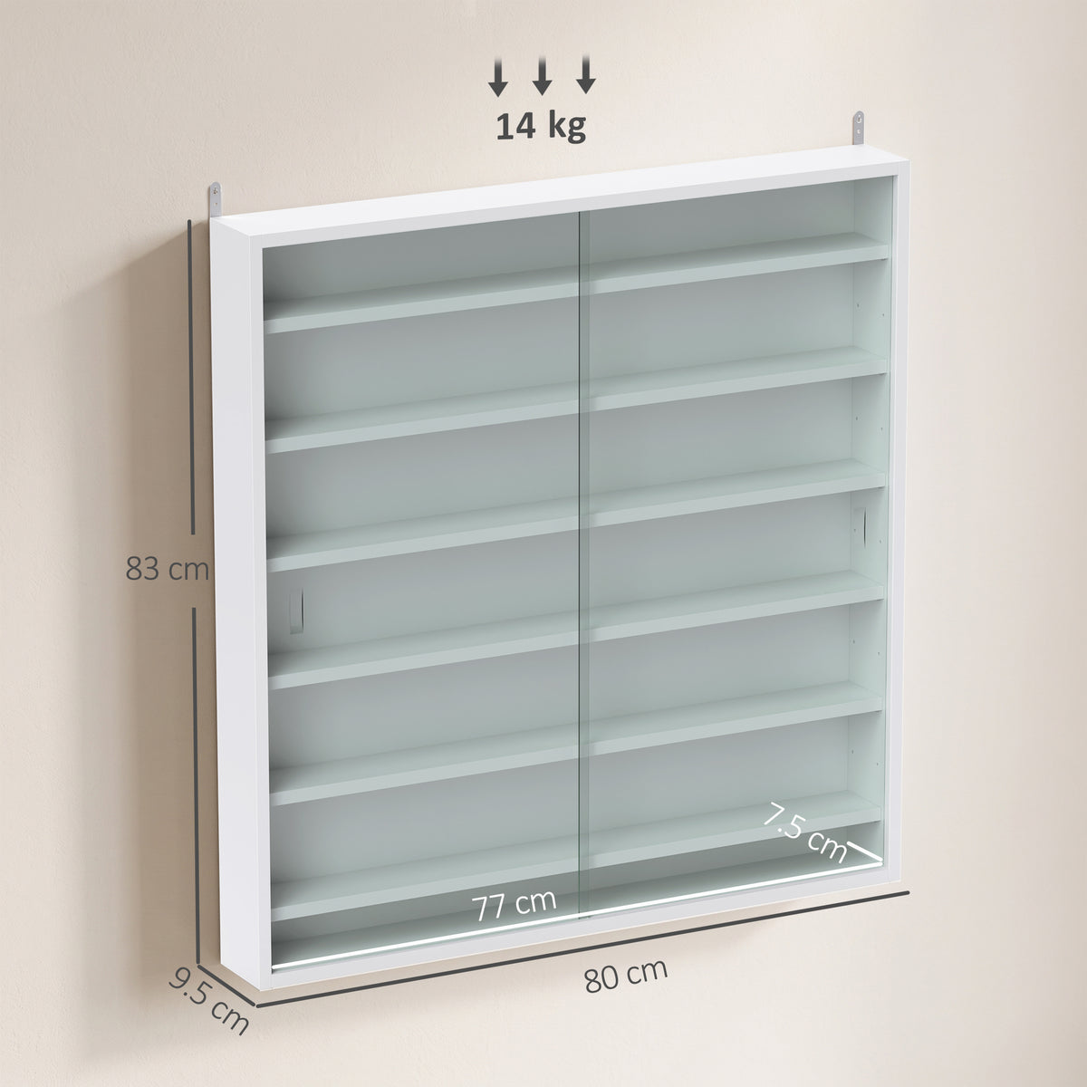 HOMCOM Six Shelf Display Cabinet, with Glass Doors - White