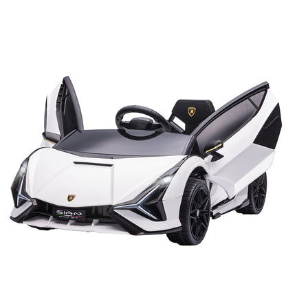 HOMCOM Lamborghini Sian Licensed Electric Car for Kids, 12V Kids Electric Ride on Car with Dual Motors, Remote Control, White