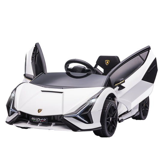 HOMCOM Lamborghini Sian Licensed Electric Car for Kids, 12V Kids Electric Ride on Car with Dual Motors, Remote Control, White