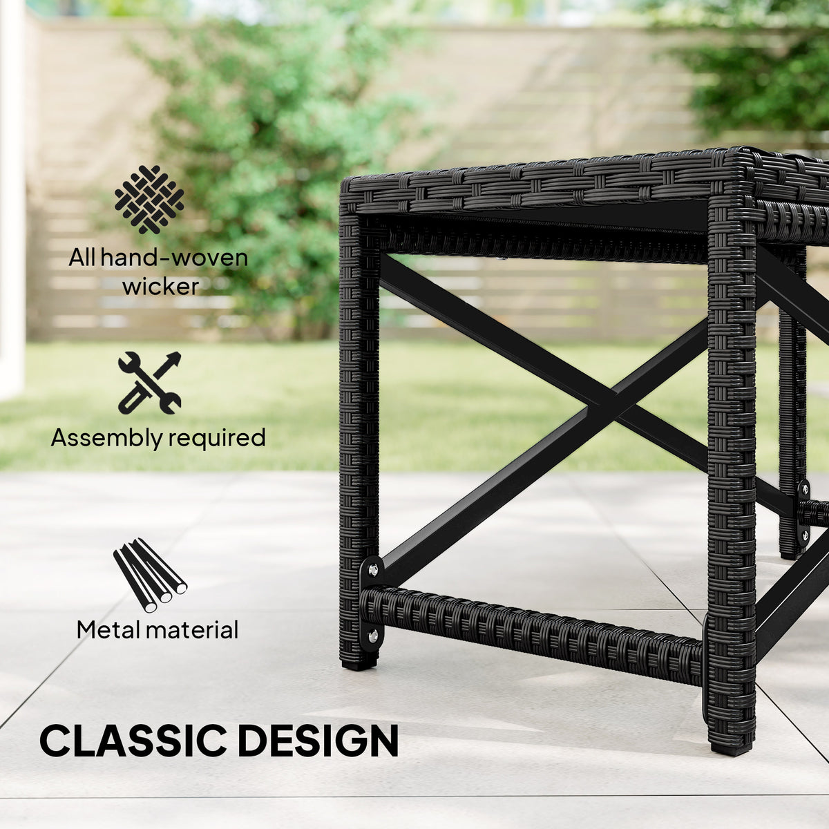 Outsunny Outdoor Coffee Table Side Table with X-Shape Frame for Patio, Balcony, Black