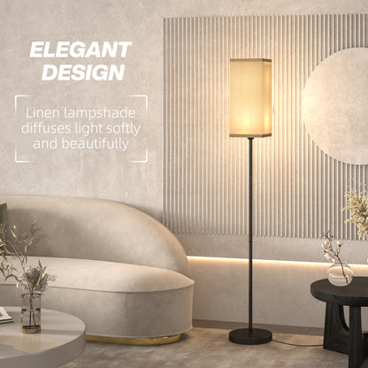 HOMCOM Floor Lamp, Modern Standing Lamp with Linen Shade and Foot Switch, Tall Lamps for Bedroom, Bulb not Included, Black