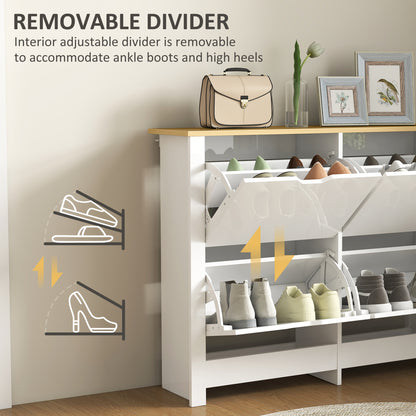 HOMCOM Slim Shoe Cabinet, Narrow Shoe Cupboard with 4 Flip Drawers, Adjustable Shelves for 16 Pairs of Shoes, White