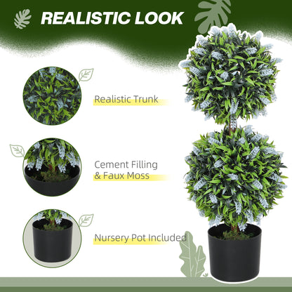 HOMCOM Set of 2 Artificial Plants, Lavender Flowers Ball Trees with Pot, for Home Indoor Outdoor Decor, 70cm