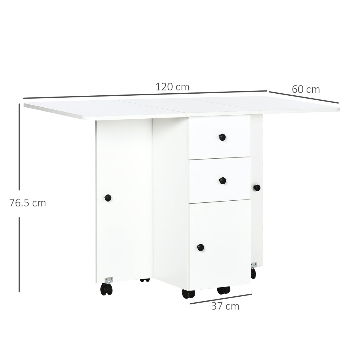 HOMCOM Multi-Storage Six-Person Drop Leaf Dining Table -  White