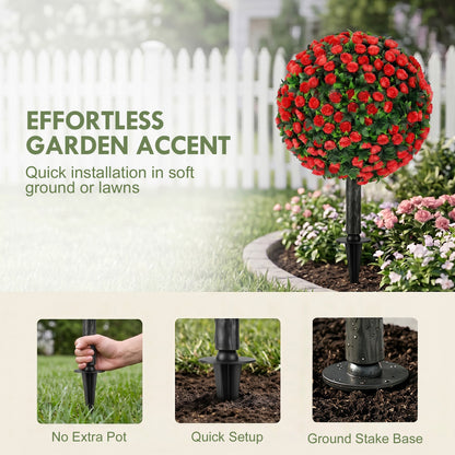HOMCOM Artificial Rose Topiary UV Resistant, 2-Pack Fake Plants, 55 cm, Red