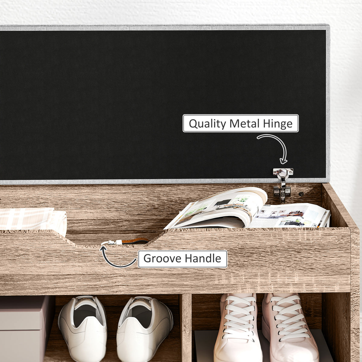 HOMCOM Shoes Cabinet Bench Hidden Storage Padded Seat Organiser Footwear Rack Hallway Grey Wood Grain