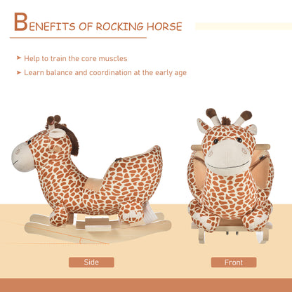 HOMCOM Kids Rocking Horse, Giraffe Plush Ride-On Toy with Music, Soft Touch & Seat Belt, Toddler Baby Gift for 18M+