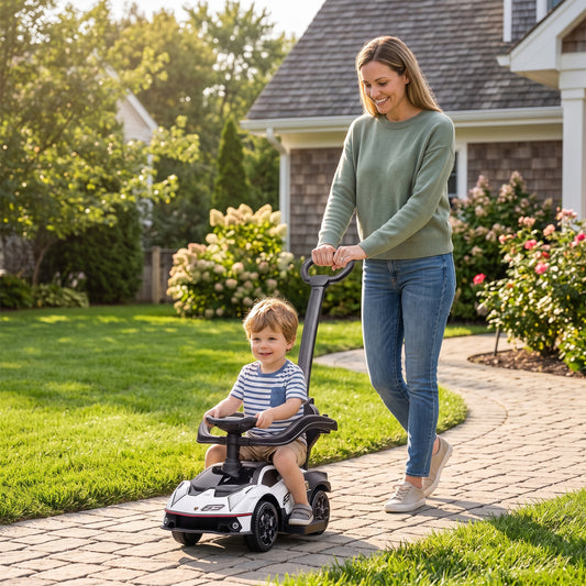 AIYAPLAY Lamborghini Essenza SCV1 Licensed 2 in 1 Kids Ride on Push Car Toddler Push Along Car with Parent Handle Foot To Floor Slider with Horn Steering Wheel NO POWER for 1 - 3 Years, White