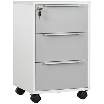 HOMCOM Three-Drawer Locking Filing Cabinet - Grey/White