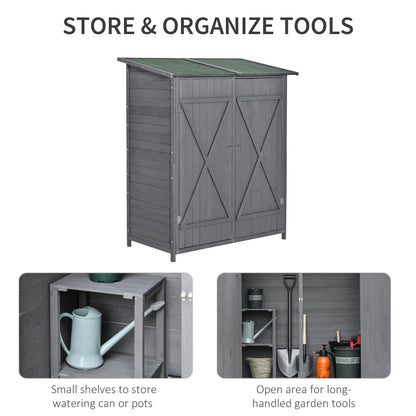 Outsunny 139 x 75 Fir Wood Garden Shed with Asphalt Roof and Secure Double Doors - Grey