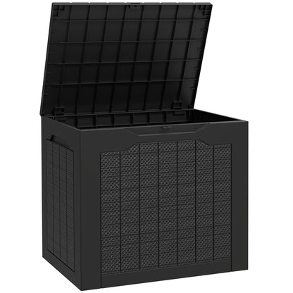 Outsunny 97L Plastic Garden Storage Box, Outdoor Storage Box with Handles, Waterproof Outdoor Storage Container, Black