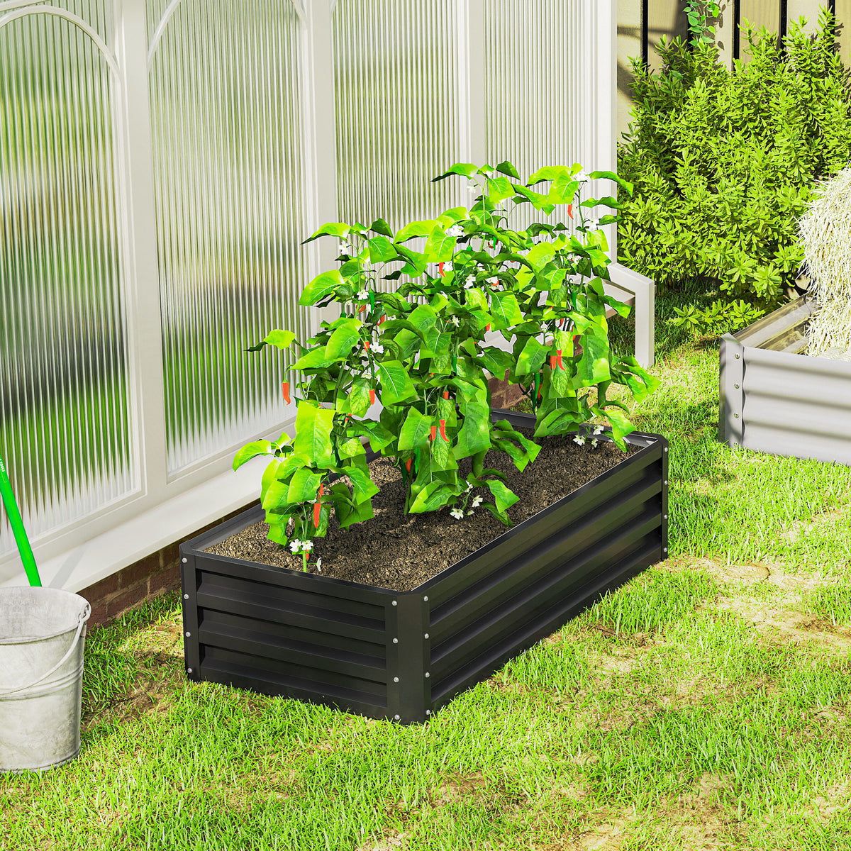 Outsunny Raised Beds for Garden, Galvanized Outdoor Planters, for Herbs and Vegetables, Use for Patio, Backyard, Balcony, Grey