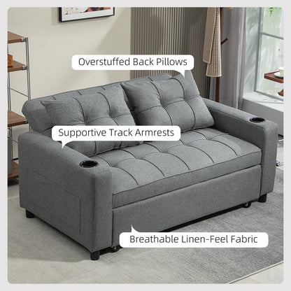 HOMCOM 2 Seater Sofa Bed Pull-Out Sofa Bed with 3-position adjustable backrest - Charcoal Grey