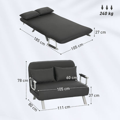 HOMCOM Two-Seater Click-Clack Sofa Bed - Charcoal Grey