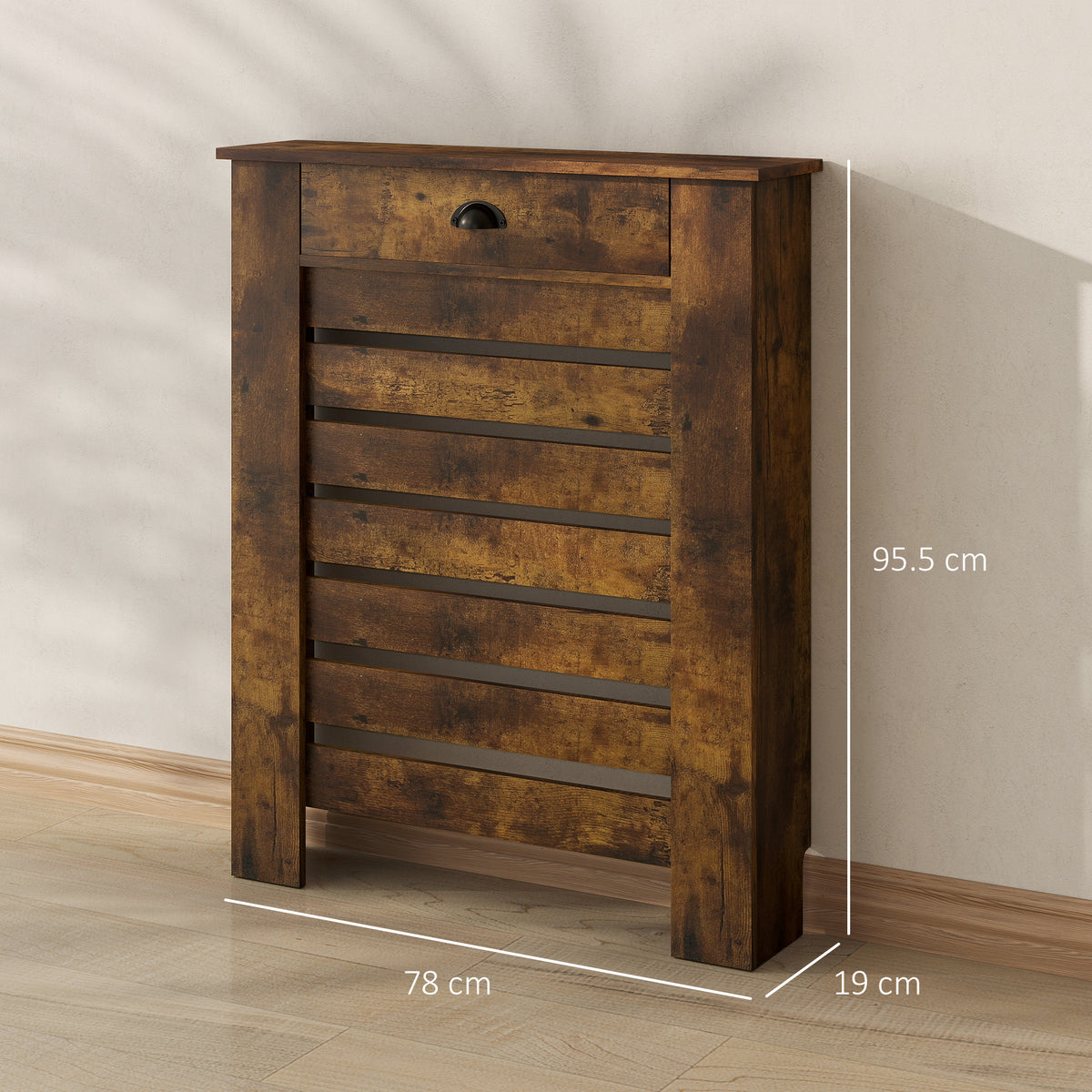 HOMCOM 95.5H x 78Wcm Radiator Cover, with Drawer - Rustic Brown