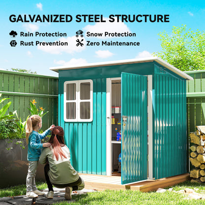 Outsunny 7 x 4ft Galvanised Steel Garden Shed, with Lock, Gloves and Foundation Kit  - Green