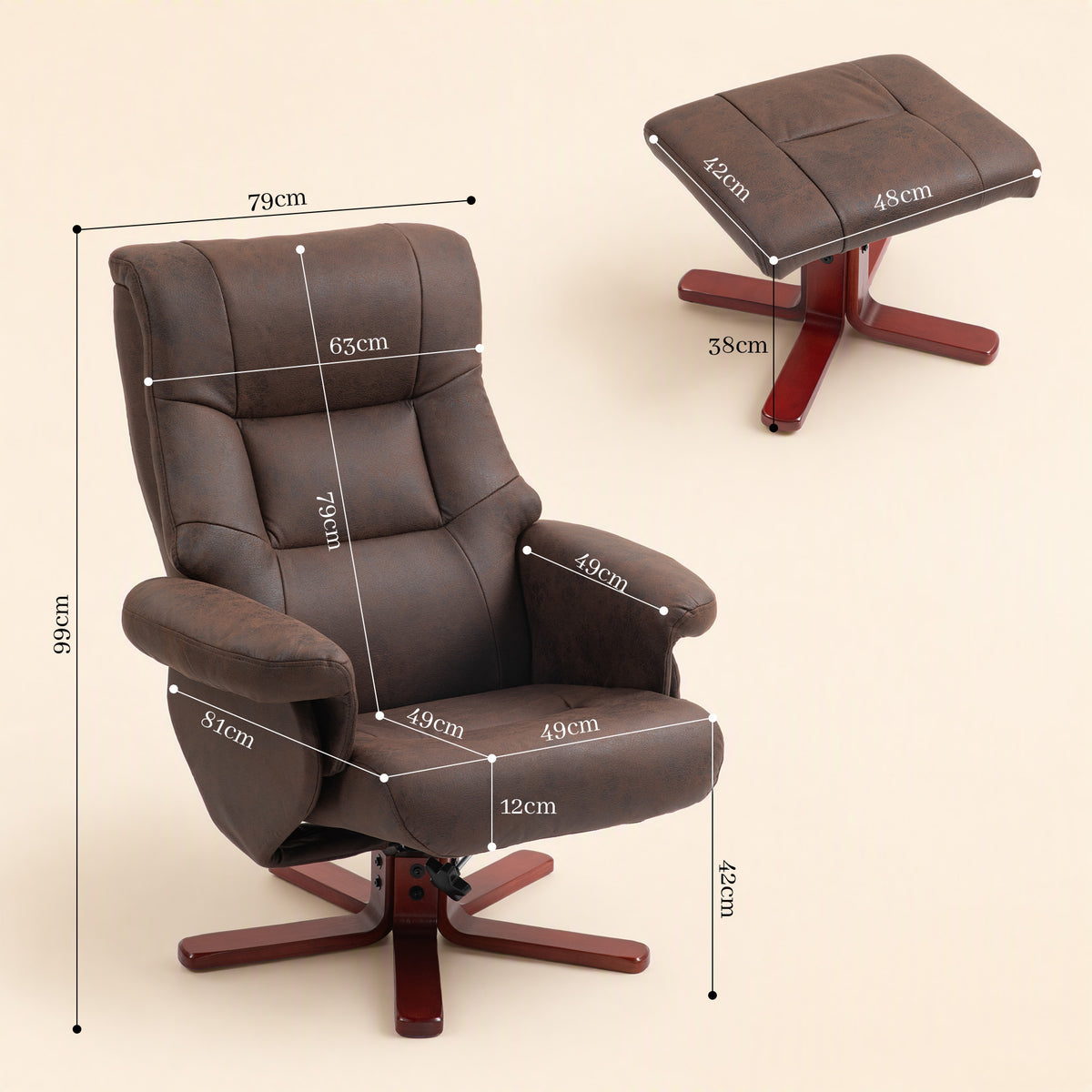 HOMCOM Faux Microfibre Leather Manual Recliner and Footstool Set - Dark Brown