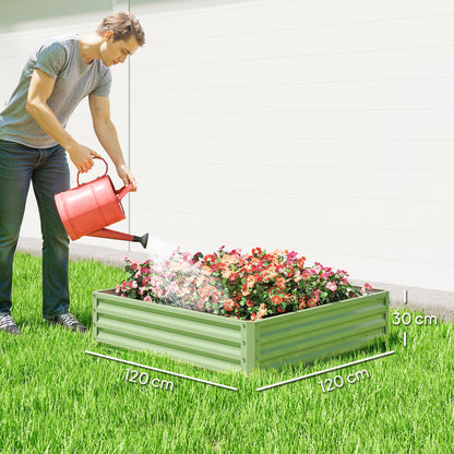 Outsunny Square Raised Garden Bed Box with Weatherized Steel Frame for Vegetables, Flowers, & Herbs, 120 x 120 x 30cm, Light Green