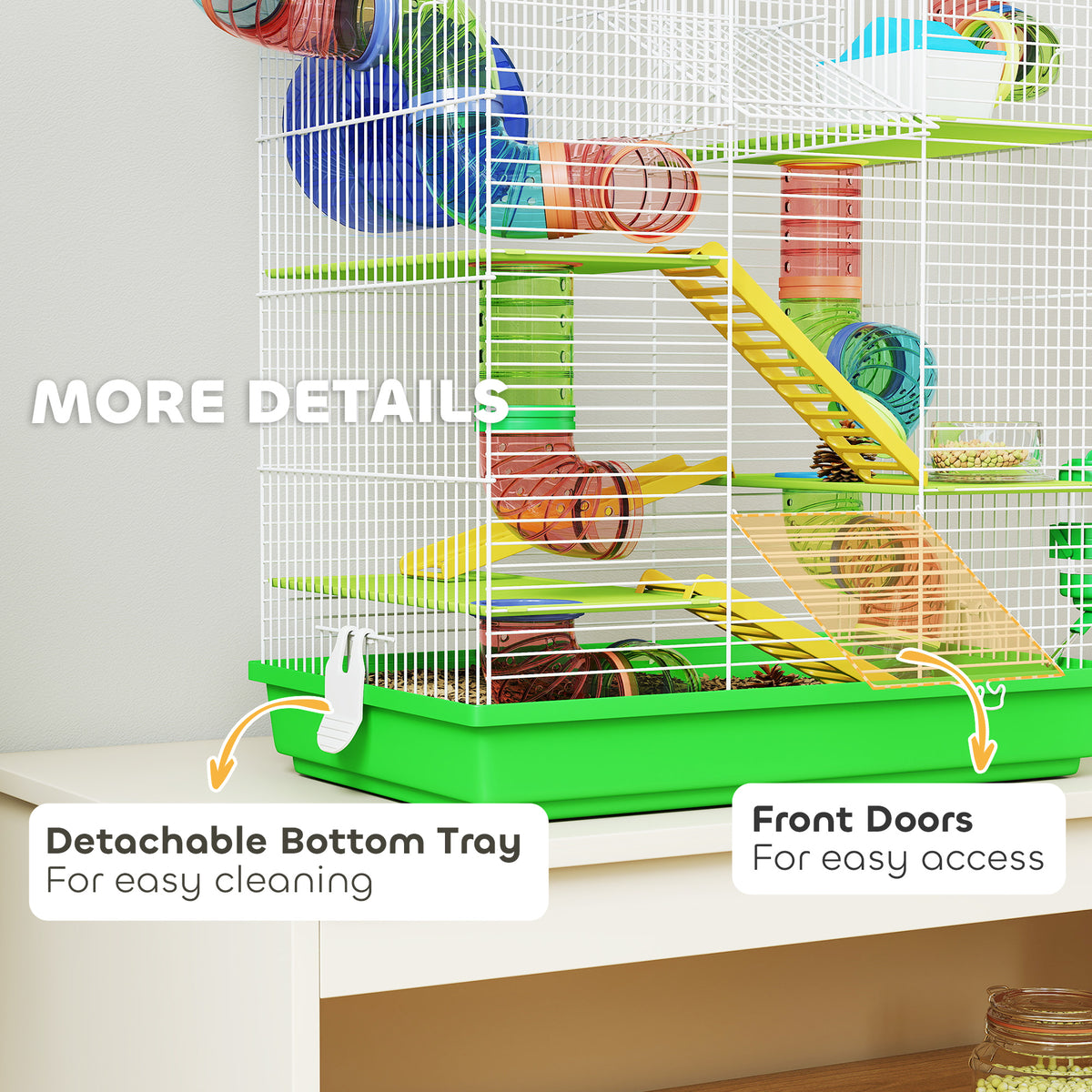 PawHut Hamster Cage, 5 Tier Carrier Habitat with Exercise Wheels Tunnel Tube Water Bottle Dishes House Ladder, Gerbil Cage for Dwarf Mice, Green