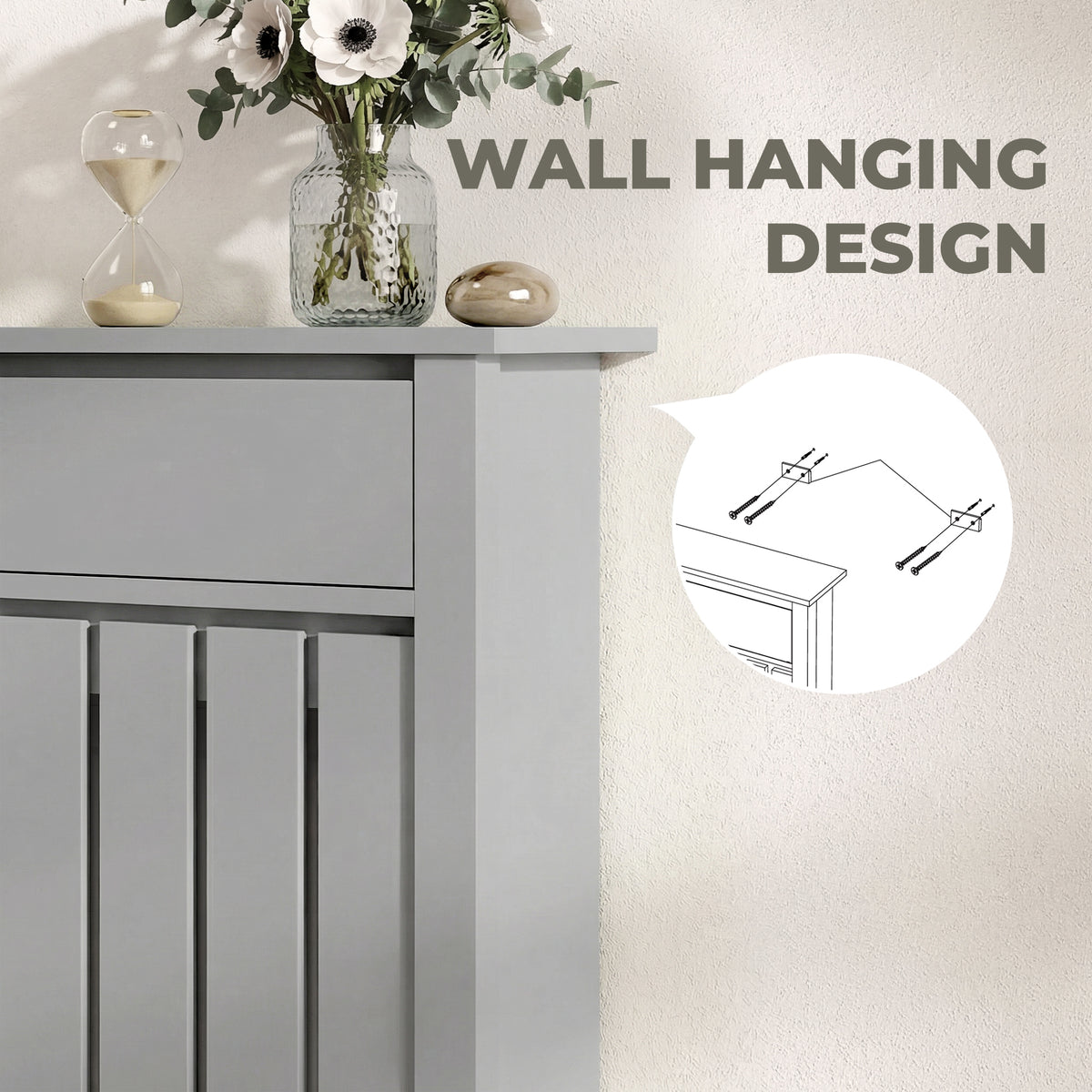 HOMCOM 93 x 88.5cm Rustic-Look Radiator Cover - Grey