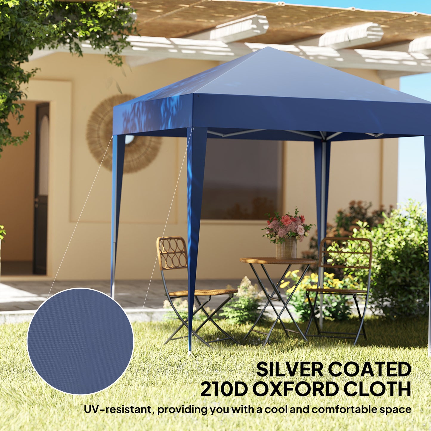 Outsunny 2 x 2 m Garden Pop Up Gazebo, Wedding Party Tent Marquee, Water Resistant Awning Canopy, Blue