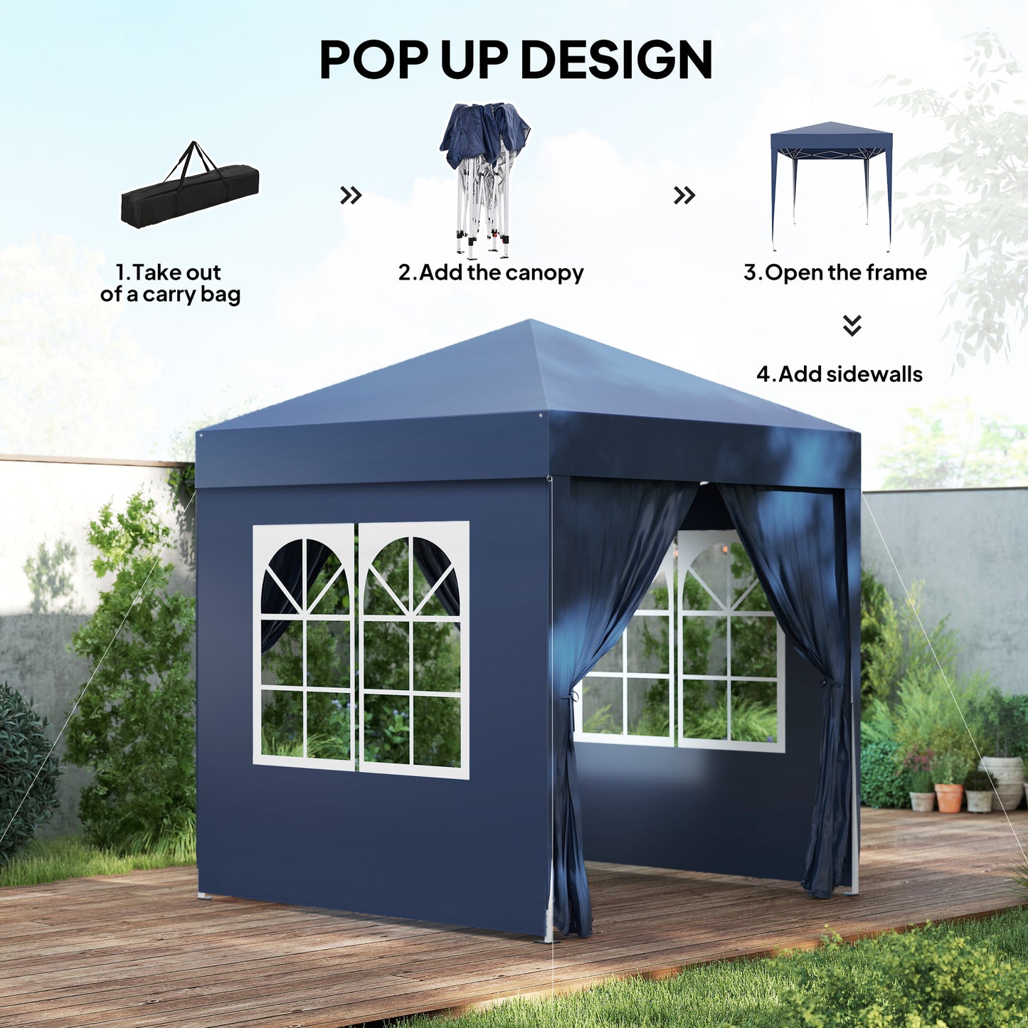 Outsunny 2 x 2 m Garden Pop Up Gazebo, Wedding Party Tent Marquee, Water Resistant Awning Canopy, Blue