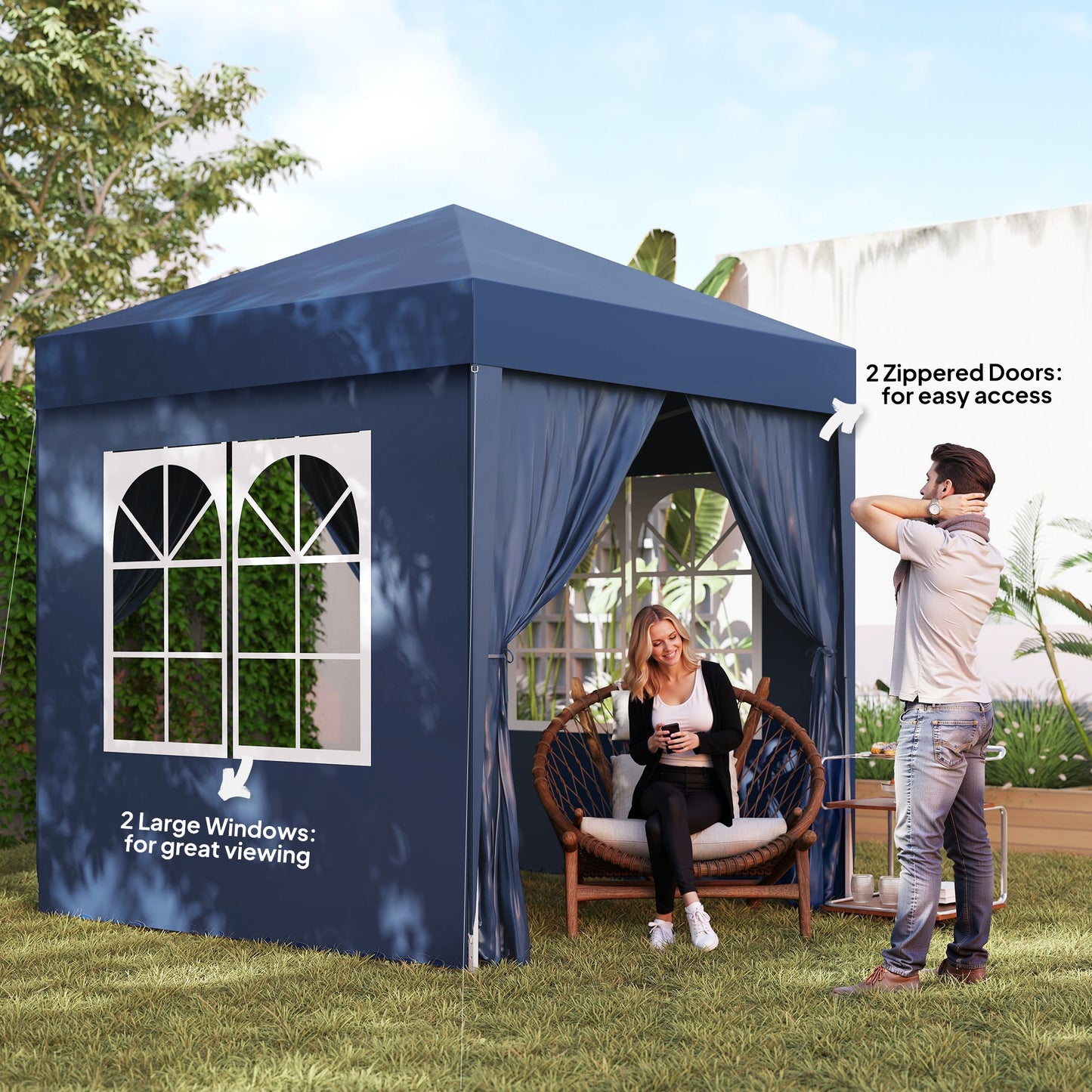 Outsunny 2 x 2 m Garden Pop Up Gazebo, Wedding Party Tent Marquee, Water Resistant Awning Canopy, Blue