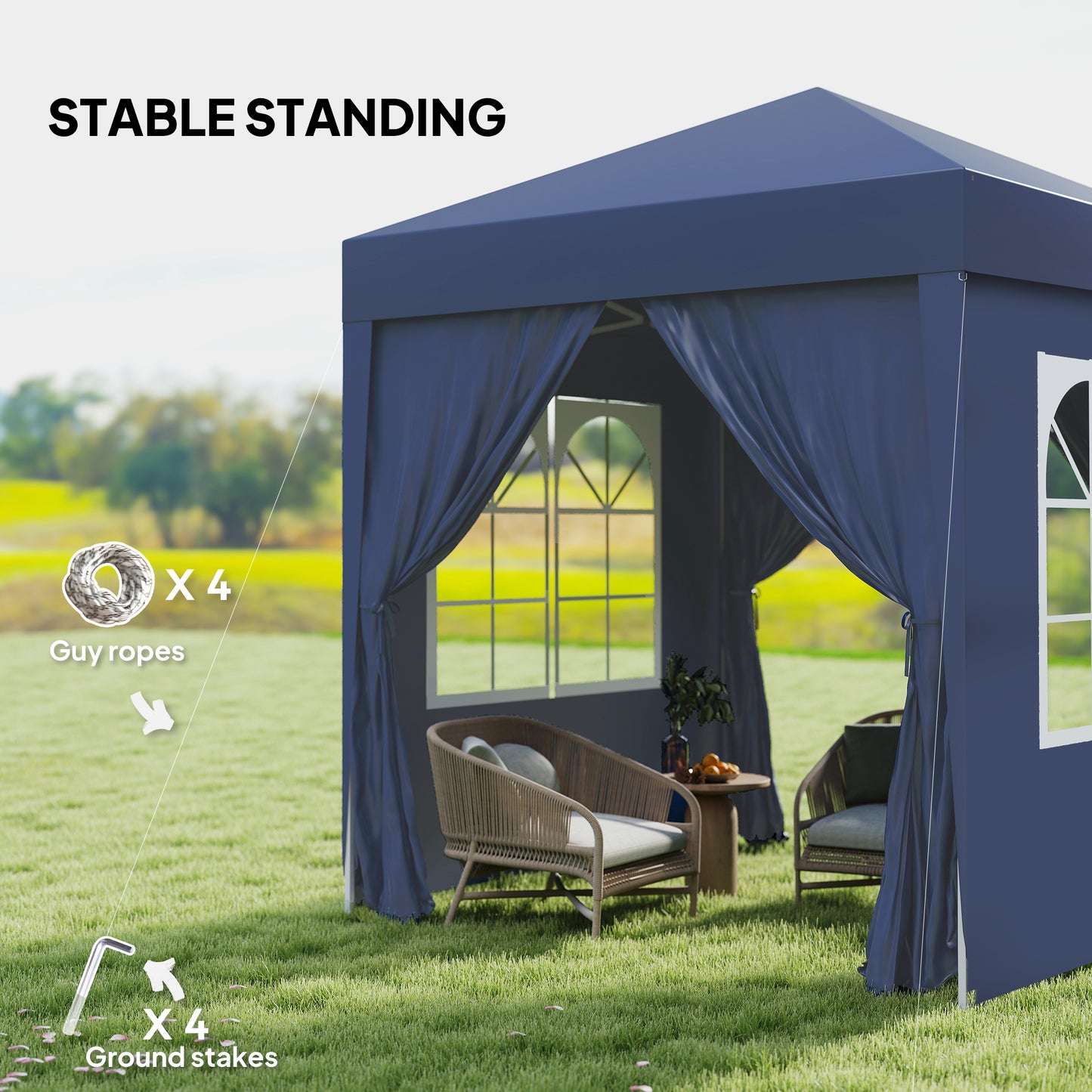 Outsunny 2 x 2 m Garden Pop Up Gazebo, Wedding Party Tent Marquee, Water Resistant Awning Canopy, Blue