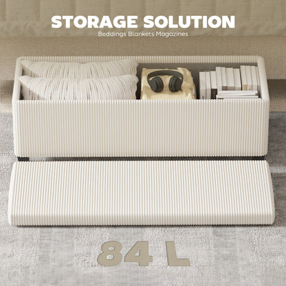 HOMCOM Storage Ottoman Bench, Corduroy Storage Chest Box with Wooden Legs, 112cm Bed End Bench for Living Room, Bedroom, Entryway, Hallway, Beige