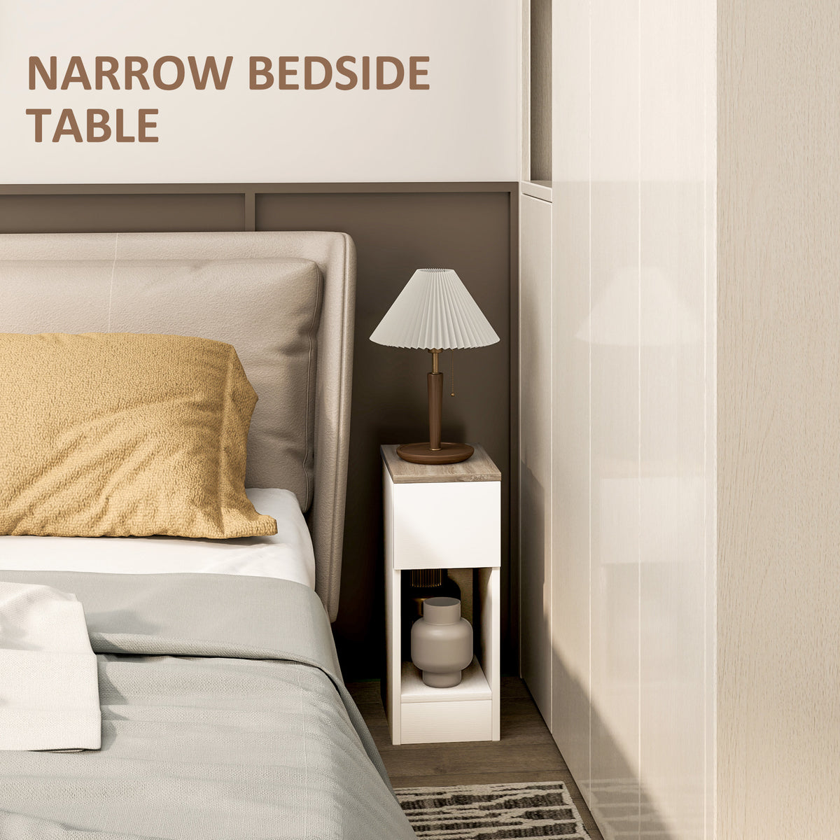 HOMCOM Set of Two Modern Storage Bedside Tables - Cream White