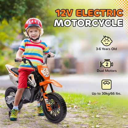 AIYAPLAY Kids Electric Motorcycle, 12V Ride On Motorbike with Training Wheels, Soft Start, Suspension, Music for 3–6 Y, Orange