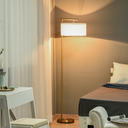 HOMCOM Floor Lamp, Modern Standing Lamp with Linen Lampshade, Round Base for Living Room, Bedroom, Dining Room, 153cm, Gold Tone and White