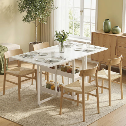 HOMCOM Four-Person Drop Leaf Table - White Wood-Effect