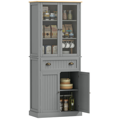HOMCOM 180cm Tall Kitchen Pantry Cupboard, Freestanding Storage Cabinet with 5 Tier, Adjustable Shelves,  Drawer, Grey