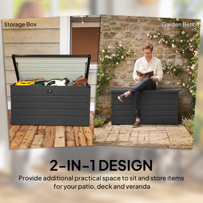 Outsunny 311L Galvanised Steel Garden Storage Box - Dark Grey