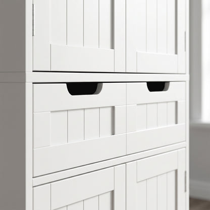 HOMCOM Tall Bathroom Cabinet, Freestanding Bathroom Storage Cabinet with Drawer, Shelves and Doors, 60 x 30 x 160 cm, White