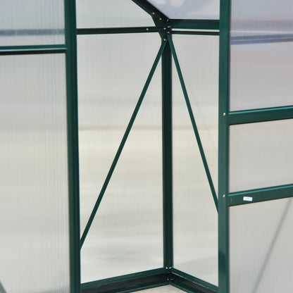 Outsunny 6 x 4ft Polycarbonate Greenhouse, Large Walk in Green House with Slide Door and Window, Garden Plants Grow House with Aluminium Frame and Foundation, Dark Green