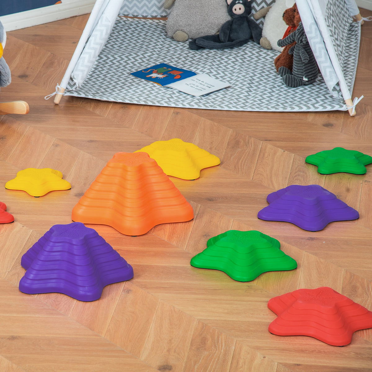 Outsunny 11-Piece Stepping Stones Kids, Starfish Style Non-slip Obstacle Course, Stackable Balance Blocks Garden Toys, Encourage Toddler Sensory Toys Indoor Outdoor - Multicoloured
