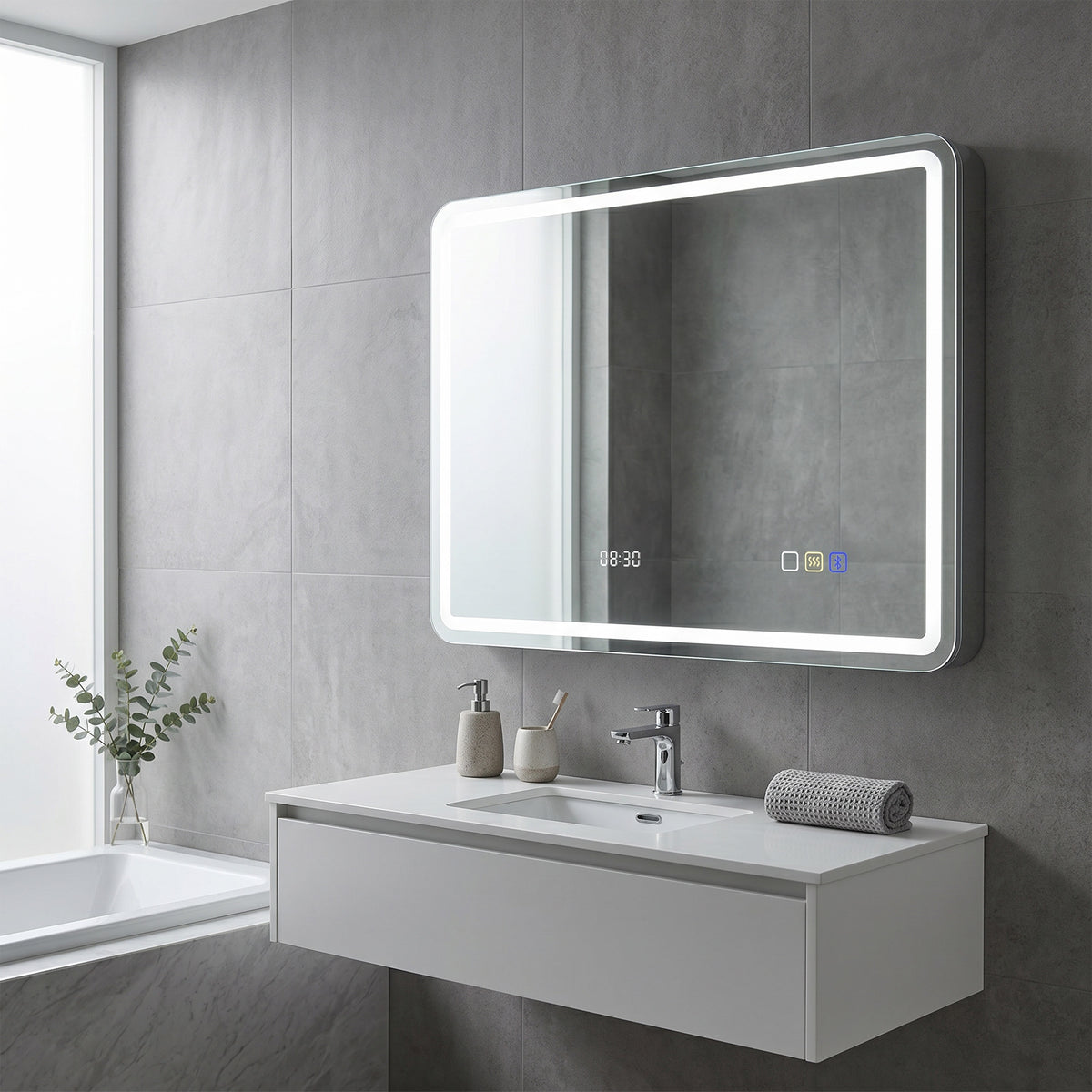HOMCOM 80 x 60 cm Bluetooth Bathroom Mirror - Silver-Tone
