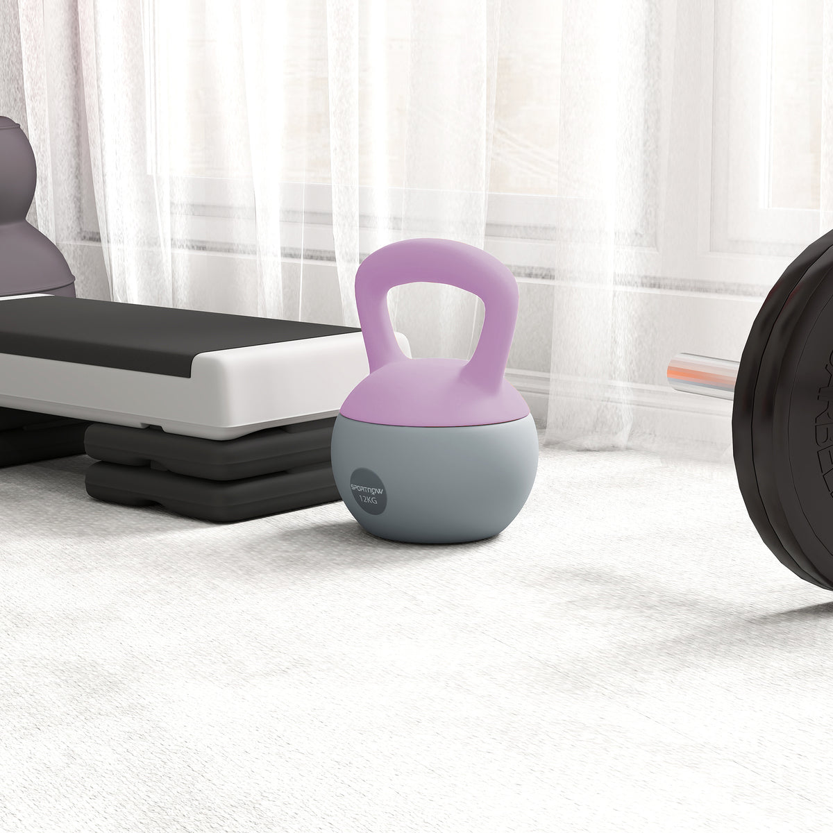 SPORTNOW 12KG Soft Kettlebell, Kettlebell with Non-Slip Handle for Home Gym, Weight Lifting, Strength Training, Purple/Grey