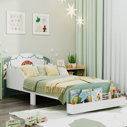 AIYAPLAY Toddler Bed with Storage, Guardrails, Lion Design, for Ages 3-8 Years, Fits 140 x 70cm Mattress, Green