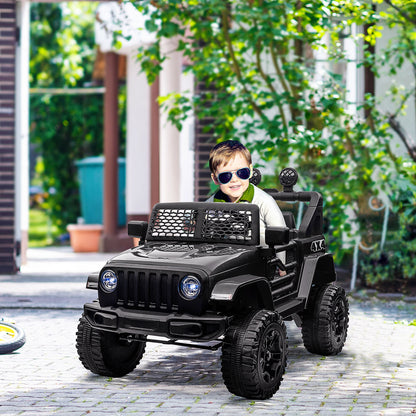 HOMCOM Kids Ride On Car, 12V Electric Cars for Kids with Parental Remote Control, 2 Motors, 4-Wheel Suspension, LED Lights, Horn, 3-5km/h, Battery Powered Ride On Toy for 3-6 Years Old Black