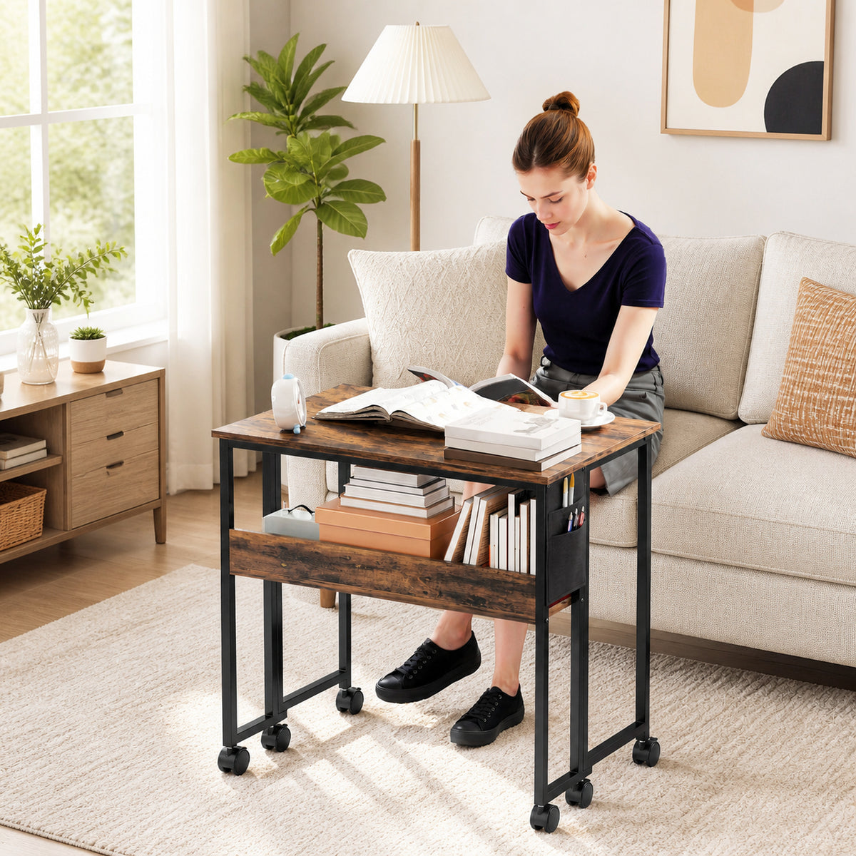 HOMCOM 80 cm Drop Leaf Writing Work Desk - Rustic Brown