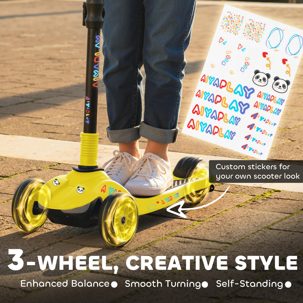 AIYAPLAY Three-Wheel Foldable Electric Scooter for Kids Aged 6-10 Years, Yellow
