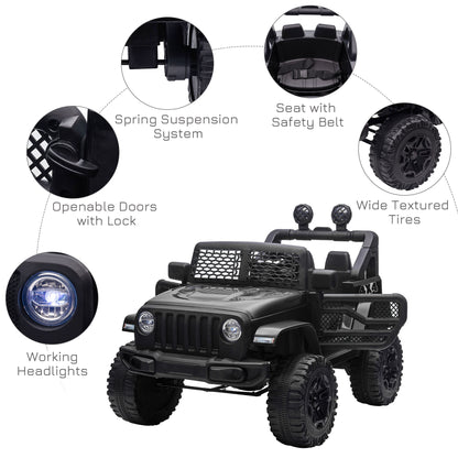 HOMCOM Kids Ride On Car, 12V Electric Cars for Kids with Parental Remote Control, 2 Motors, 4-Wheel Suspension, LED Lights, Horn, 3-5km/h, Battery Powered Ride On Toy for 3-6 Years Old Black