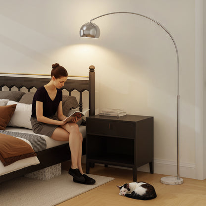 HOMCOM Arc Floor Lamp for Living Room, Modern Adjustable Standing Lamp with Faux Black Marble Base Silver Tone
