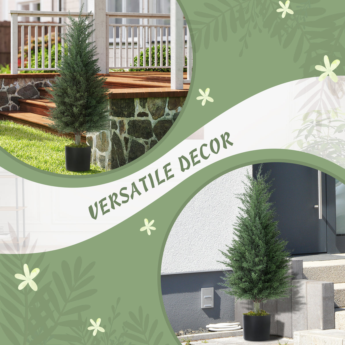 HOMCOM Artificial Cypress Tree, 90 cm Fake Cypress Tree with Plastic Pots, UV-Resistant Faux Plants for Garden Front Porch Decoration, 2 Pack