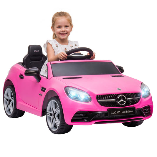 HOMCOM Benz SLC 300  Licensed 12V Kids Electric Ride On, with Music, Remote Control, LED Headlights, Horn, Pink
