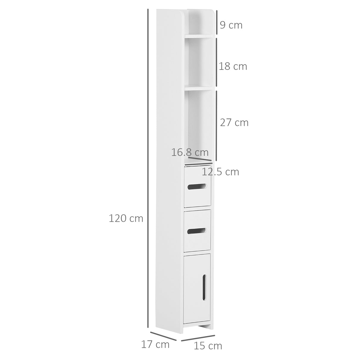 kleankin Modern Bathroom Storage Cabinet, Freestanding Tall Bathroom Cabinet with Open Shelves for Bedroom Hallway, White