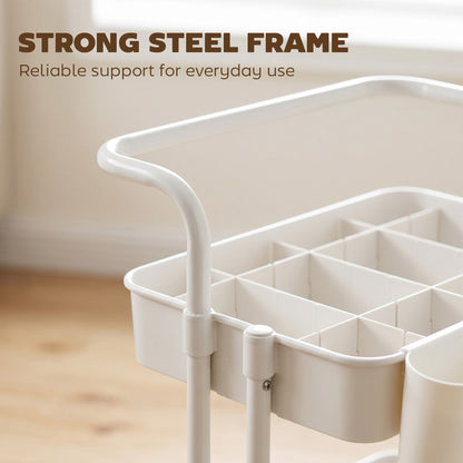 HOMCOM Three-Tier Home Trolley, with Handle and Wheels - White